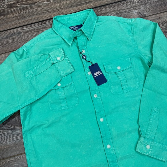 Polo Ralph Lauren Mens Classic Fit Garment Dyed Oxford Shirt Green LARGE NEW
